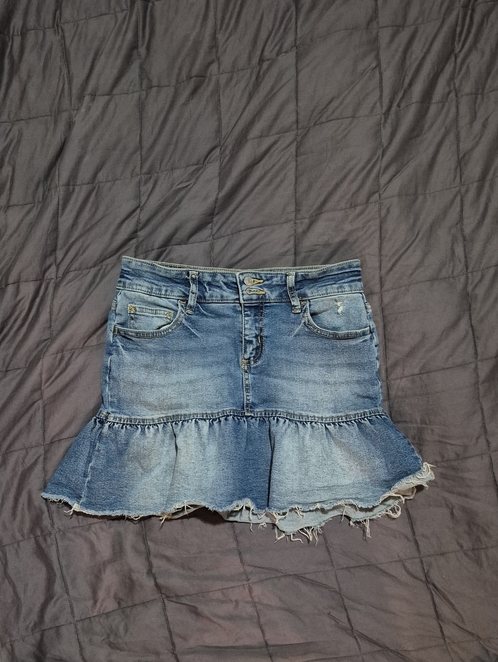Justice Light Wash Denim Ruffle Mini Skirt